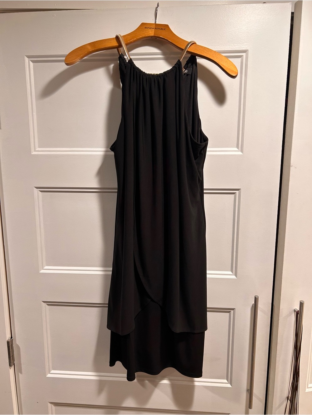 Kensie Black Sleeveless Midi Dress gold chain neck halter